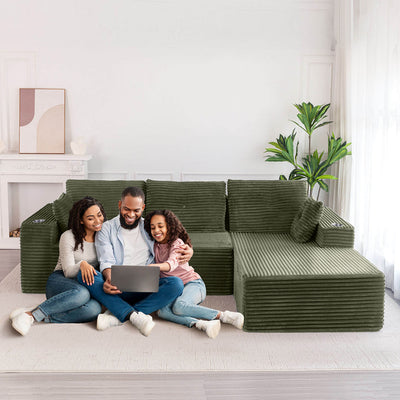 MAXYOYO 104" L-Shape Sectional Sofa - Corduroy Cloud Modular Couch for Living Room, Green