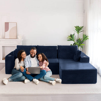 MAXYOYO 104" L-Shape Sectional Sofa - Corduroy Cloud Modular Couch for Living Room, Navy
