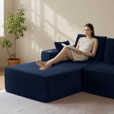 MAXYOYO 104" L-Shape Sectional Sofa - Corduroy Cloud Modular Couch for Living Room, Navy