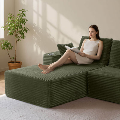 MAXYOYO 104" L-Shape Sectional Sofa - Corduroy Cloud Modular Couch for Living Room, Green