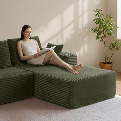 MAXYOYO 104" L-Shape Sectional Sofa - Corduroy Cloud Modular Couch for Living Room, Green