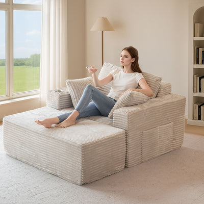 MAXYOYO 65"x49" Chaise Lounge Chair - Modular Lounge Sleeper Sofa with Pillows for Living Room Bedroom, Grey
