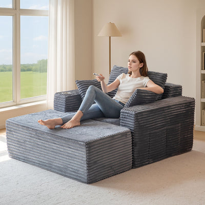 MAXYOYO 65"x49'' Chaise Lounge Sofa - Oversized Chaise Lounge Chair Cozy Cloud Couch with 3 Pillows, Dark Grey