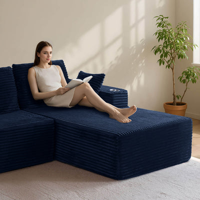 MAXYOYO 104" L-Shape Sectional Sofa - Corduroy Cloud Modular Couch for Living Room, Navy