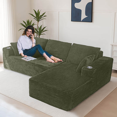 MAXYOYO 104" L-Shape Sectional Sofa - Corduroy Cloud Modular Couch for Living Room, Green