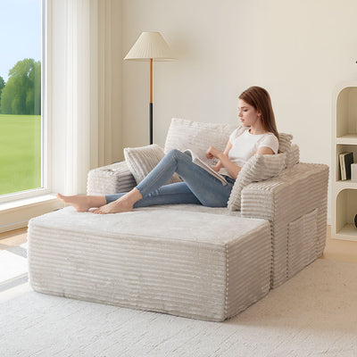 MAXYOYO 65"x49" Chaise Lounge Chair - Modular Lounge Sleeper Sofa with Pillows for Living Room Bedroom, Grey