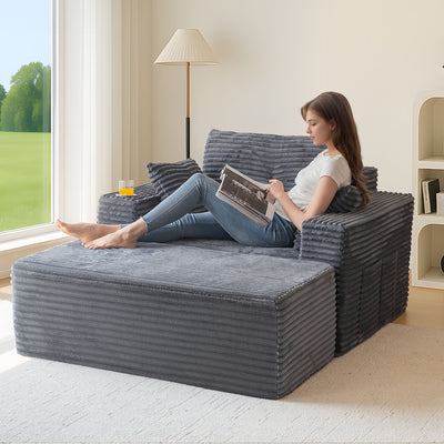 MAXYOYO 65"x49'' Chaise Lounge Sofa - Oversized Chaise Lounge Chair Cozy Cloud Couch with 3 Pillows, Dark Grey