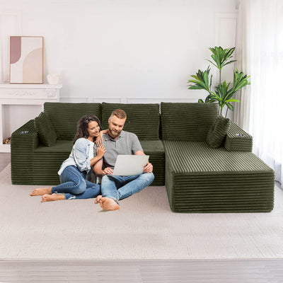MAXYOYO 104" L-Shape Sectional Sofa - Corduroy Cloud Modular Couch for Living Room, Green