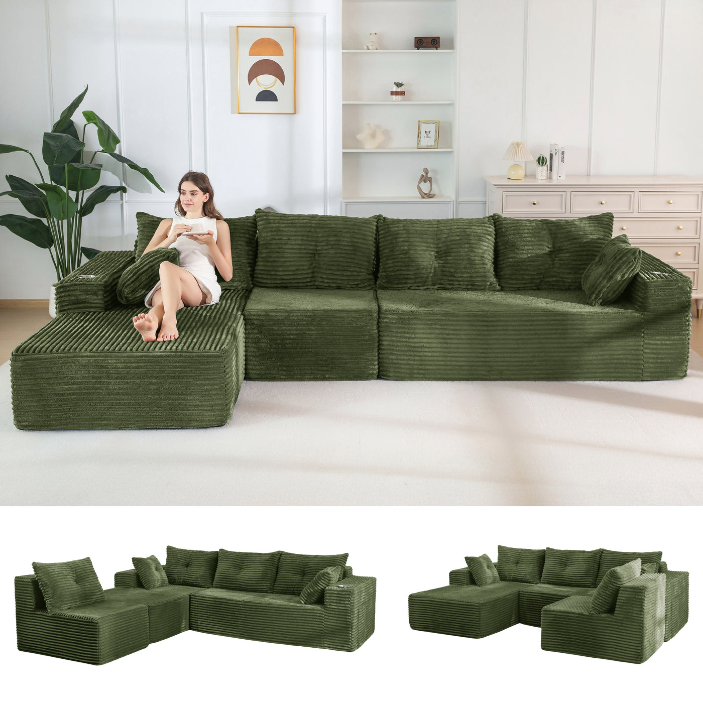 MAXYOYO 104" U-Shaped Modular Sectional Couch, Modern Boneless Couch for Living Room, Sofa in A Box, Oversized Sofa Sleeper with Deep Seat, No Assembly Required