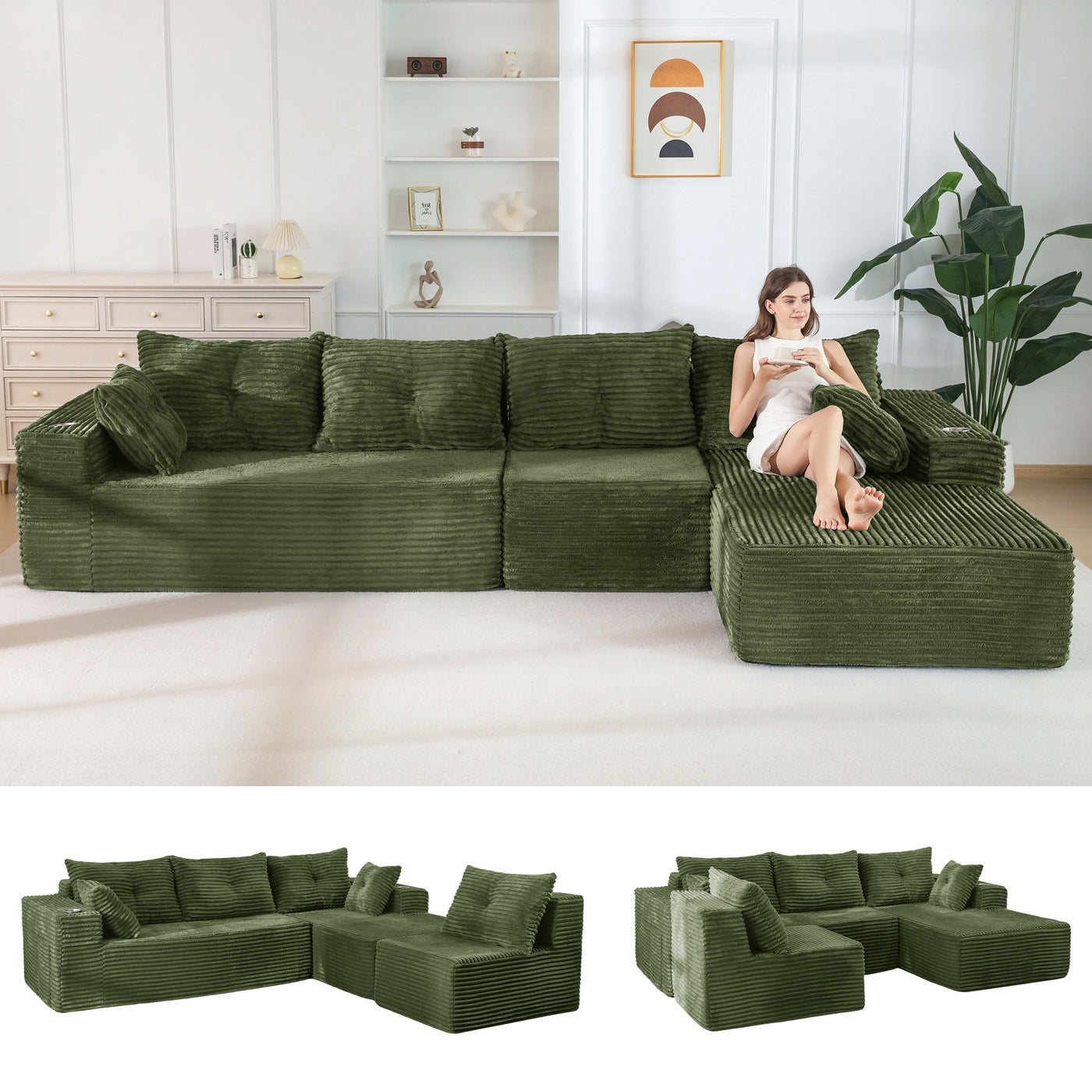 MAXYOYO 104" U-Shaped Modular Sectional Couch, Modern Boneless Couch for Living Room, Sofa in A Box, Oversized Sofa Sleeper with Deep Seat, No Assembly Required