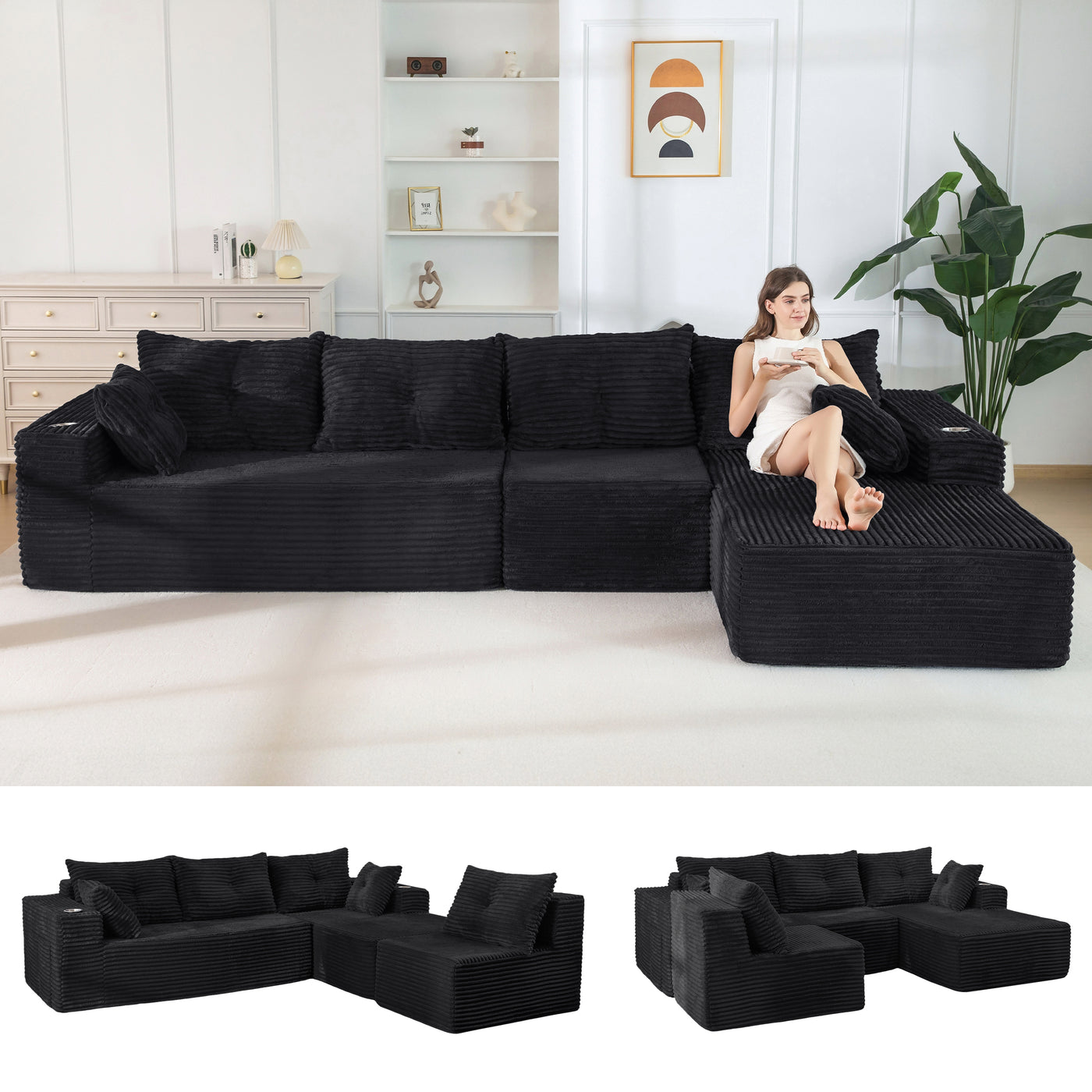 MAXYOYO 104" U-Shaped Modular Sectional Couch, Modern Boneless Couch for Living Room, Sofa in A Box, Oversized Sofa Sleeper with Deep Seat, No Assembly Required