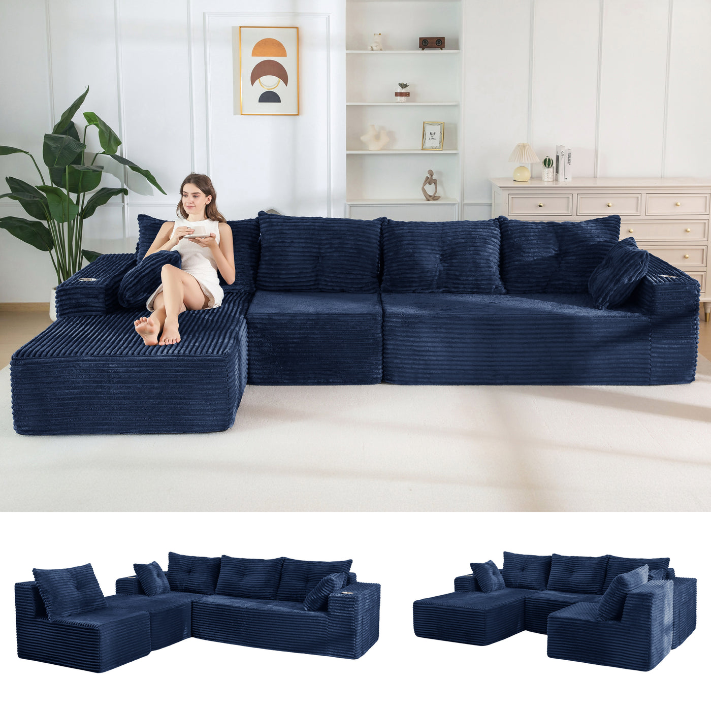 MAXYOYO 104" U-Shaped Modular Sectional Couch, Modern Boneless Couch for Living Room, Sofa in A Box, Oversized Sofa Sleeper with Deep Seat, No Assembly Required