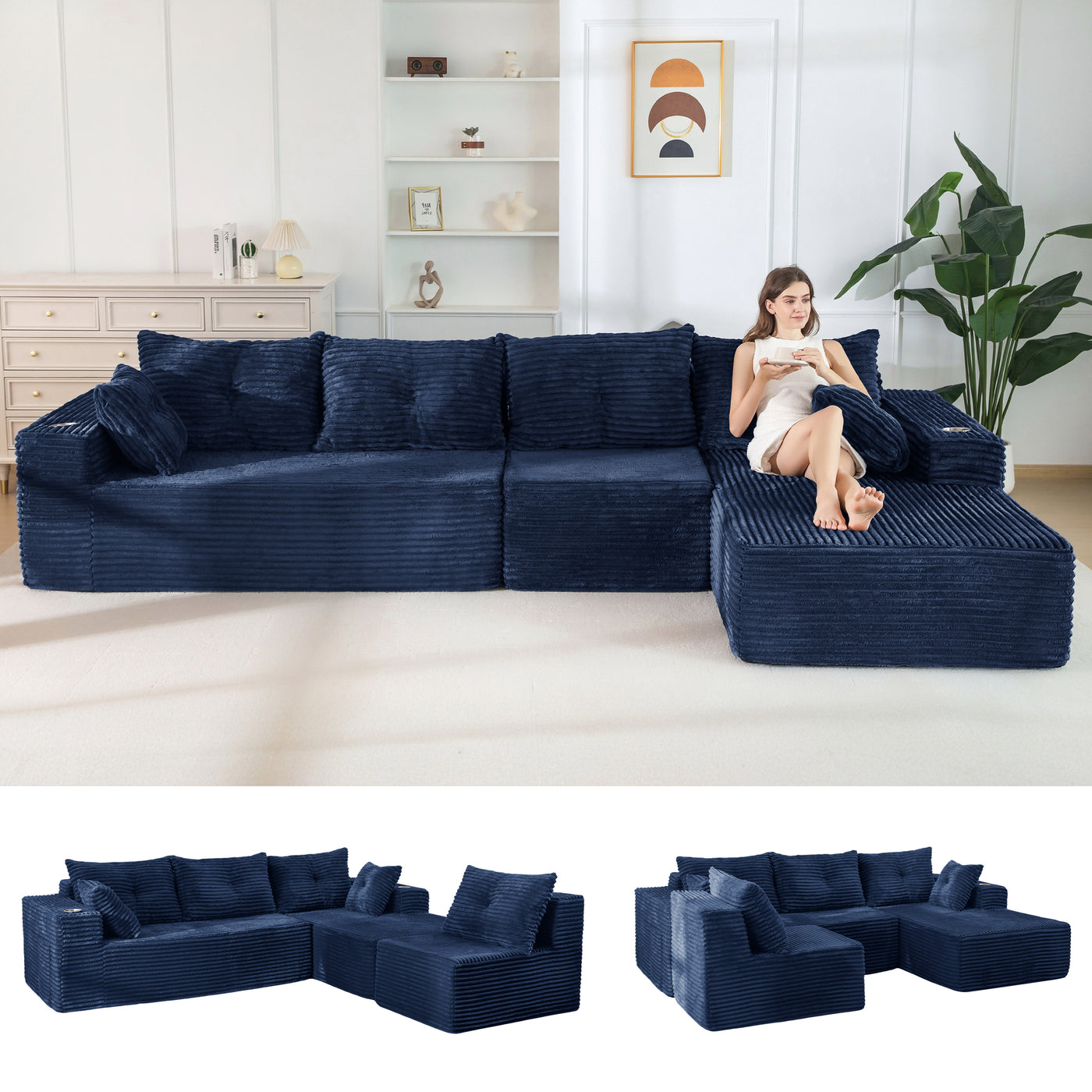 MAXYOYO 104" U-Shaped Modular Sectional Couch, Modern Boneless Couch for Living Room, Sofa in A Box, Oversized Sofa Sleeper with Deep Seat, No Assembly Required