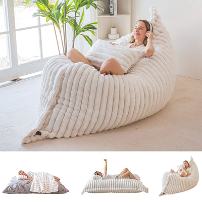 MAXYOYO Giant Bean Bag Chair with Pillow, 3 in 1 Convertible Bean Bag Bed for Adults with Washable Cover, Removable Floor Cushion Stuffed Floor Lounger for Living Room Bedroom