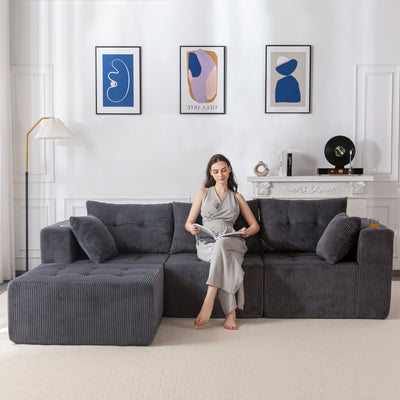 MAXYOYO Modular Sectional Sofa Couch, L Shaped Modern Cloud Couch with 1 Ottoman, Sofa In A Box, Tufted 4-Seat Boneless Sleeper Chair for Living Room, No Assembly Required, Grey