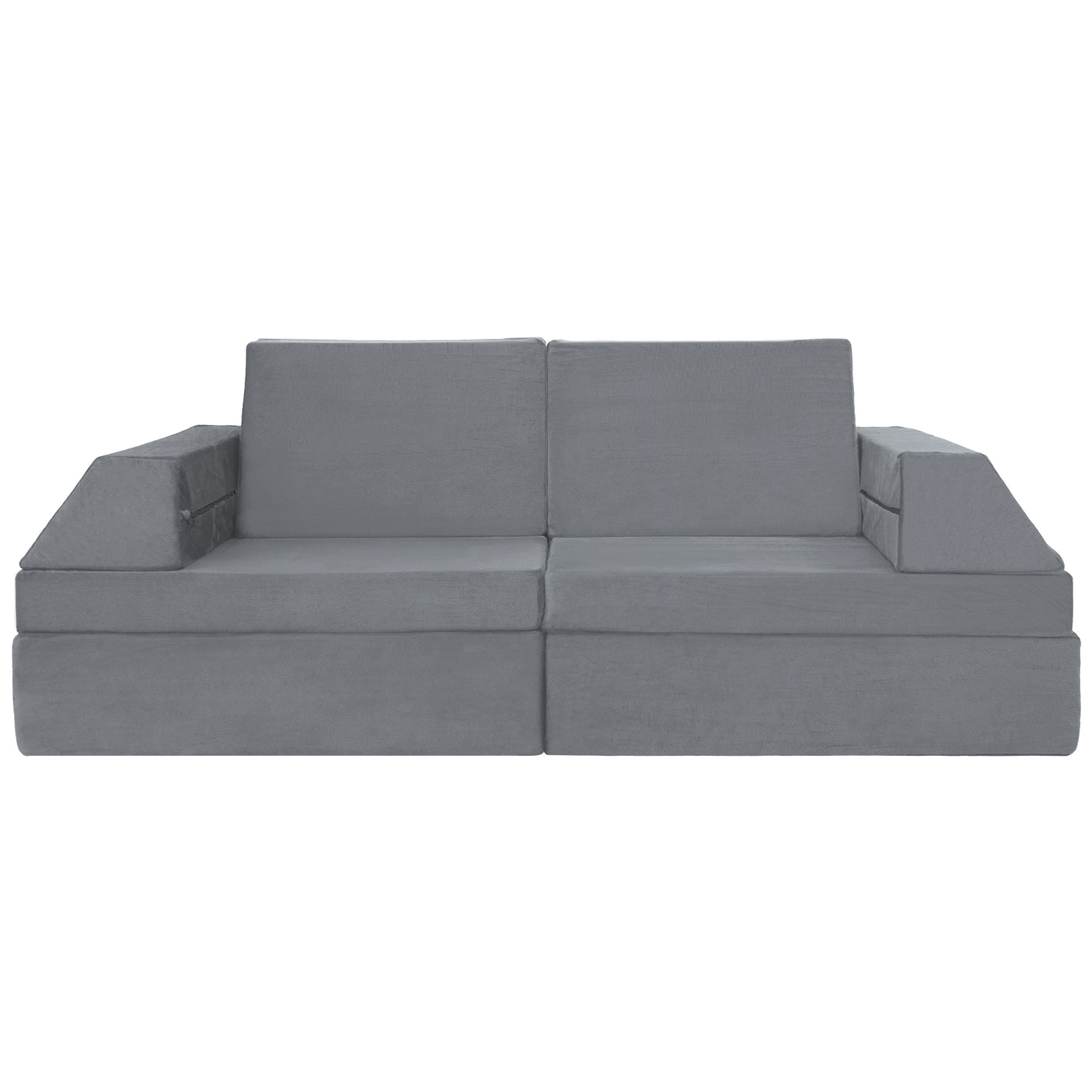 MAXYOYO 10-Piece Modular Convertible Kids Play Couch Sofa Set with Removable Velvet Covers (Grey)