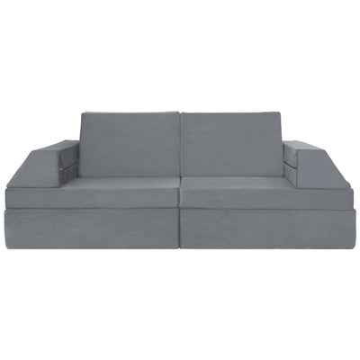 MAXYOYO 10-Piece Modular Convertible Kids Play Couch Sofa Set with Removable Velvet Covers (Grey)