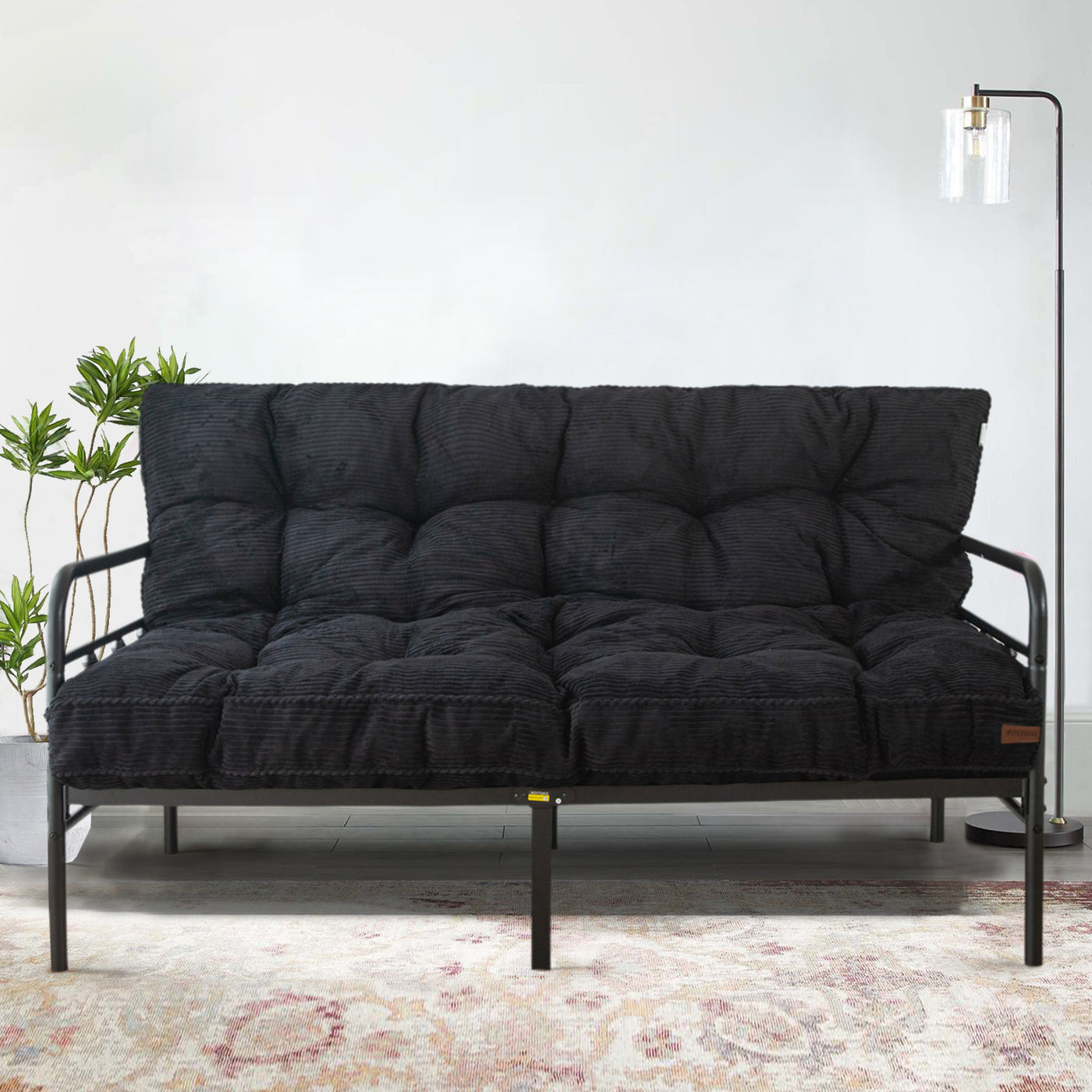 MAXYOYO 6" Tufted Futon Sofa Couch Bed, Thick Corduroy Fabric Floor Futon Mattress for Adults (Mattress Only), Black