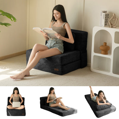 MAXYOYO Convertible Sofa Bed, Fold Out Single Sleeper Sofa with Pillow, 3 in 1 Folding Couch Bed Foam Floor Couch, Lazy Chair for Living Room Bedroom Guest Room, Black