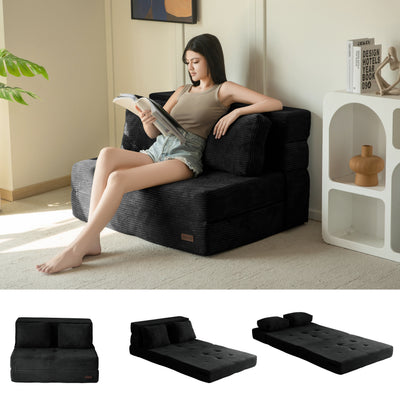 MAXYOYO Convertible Sofa Bed, Fold Out Single Sleeper Sofa with Pillow, 3 in 1 Folding Couch Bed Foam Floor Couch, Lazy Chair for Living Room Bedroom Guest Room, Black