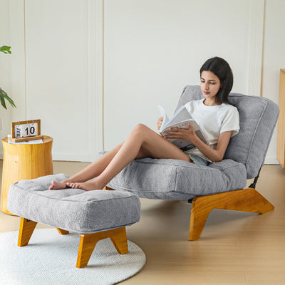 MAXYOYO Adjustable Accent Chair with Ottoman, Boucle Tufted Lounge Chair Set, Grey