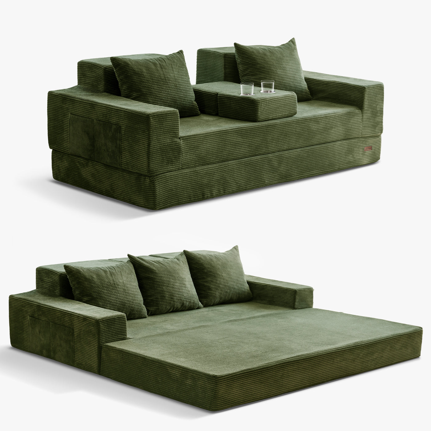 MAXYOYO Sofa Bed, 4 in 1 Foldable Floor Sofa Couch in A Box with 2 Cup Holders, Convertible 3 Seater Boneless Couch Folding Recliner Sleeper Chair for Living Room, No Assembly Required