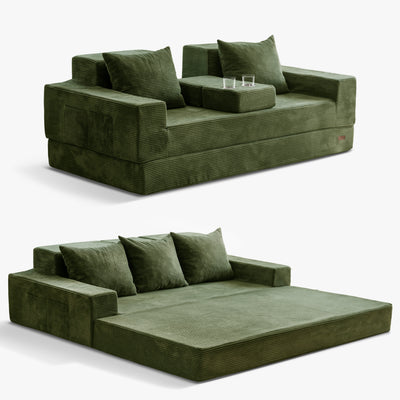 MAXYOYO Sofa Bed, 4 in 1 Foldable Floor Sofa Couch in A Box with 2 Cup Holders, Convertible 3 Seater Boneless Couch Folding Recliner Sleeper Chair for Living Room, No Assembly Required