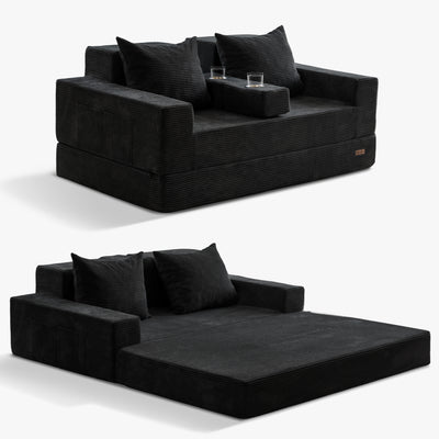 MAXYOYO Loveseat Sofa Bed, 4 in 1 Foldable Floor Sofa Couch in A Box with 2 Cup Holders, Convertible Boneless Couch Folding Recliner Sleeper Chair for Living Room, No Assembly Required