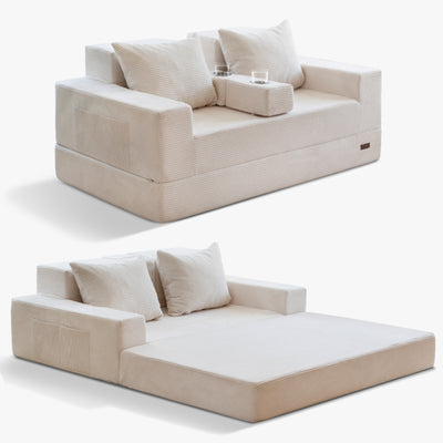 MAXYOYO Loveseat Sofa Bed, 4 in 1 Foldable Floor Sofa Couch in A Box with 2 Cup Holders, Convertible Boneless Couch Folding Recliner Sleeper Chair for Living Room, No Assembly Required