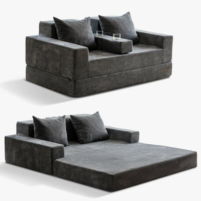 MAXYOYO Loveseat Sofa Bed, 4 in 1 Foldable Floor Sofa Couch in A Box with 2 Cup Holders, Convertible Boneless Couch Folding Recliner Sleeper Chair for Living Room, No Assembly Required