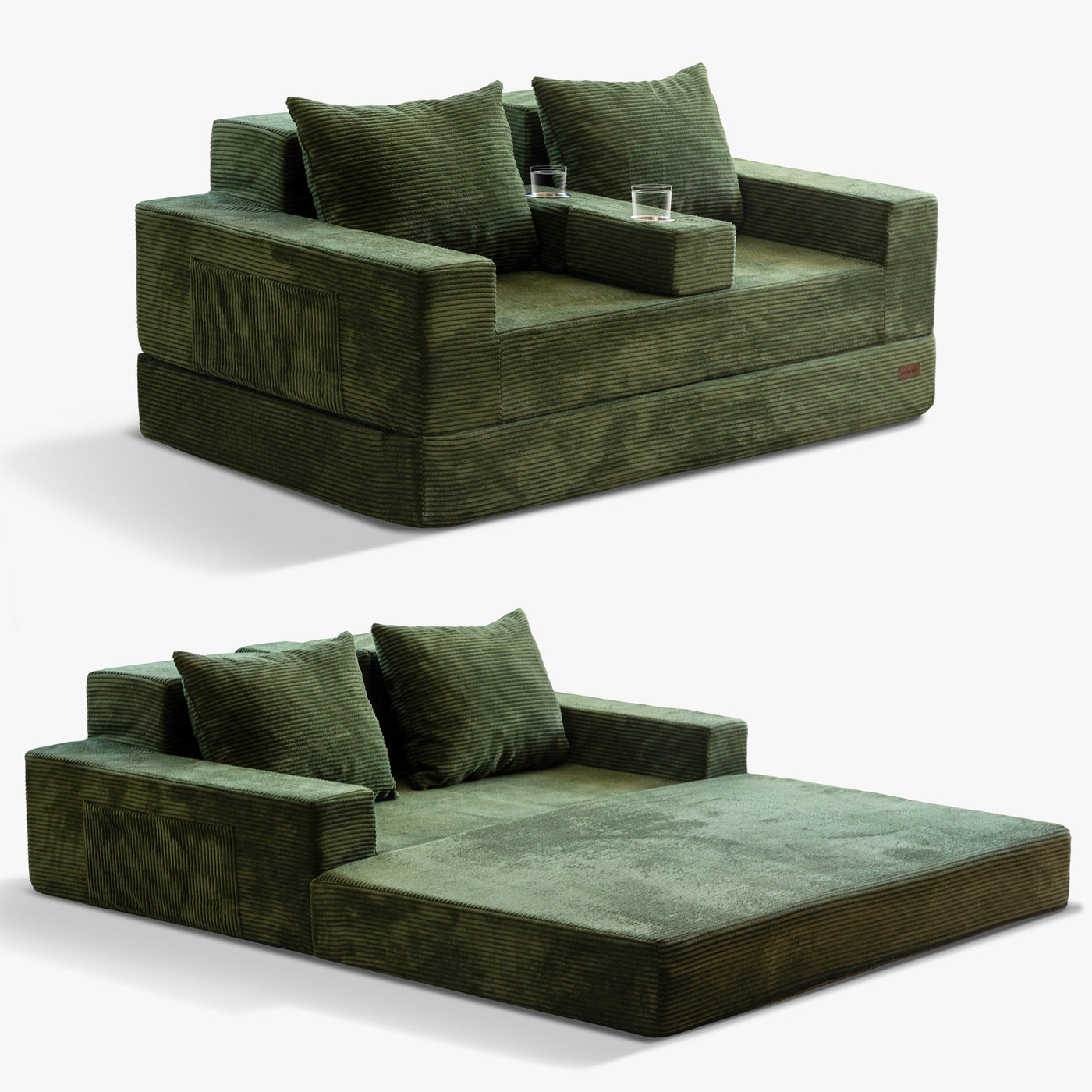 MAXYOYO Loveseat Sofa Bed, 4 in 1 Foldable Floor Sofa Couch in A Box with 2 Cup Holders, Convertible Boneless Couch Folding Recliner Sleeper Chair for Living Room, No Assembly Required