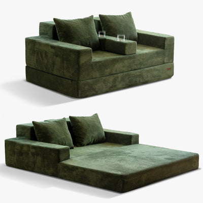 MAXYOYO Loveseat Sofa Bed, 4 in 1 Foldable Floor Sofa Couch in A Box with 2 Cup Holders, Convertible Boneless Couch Folding Recliner Sleeper Chair for Living Room, No Assembly Required