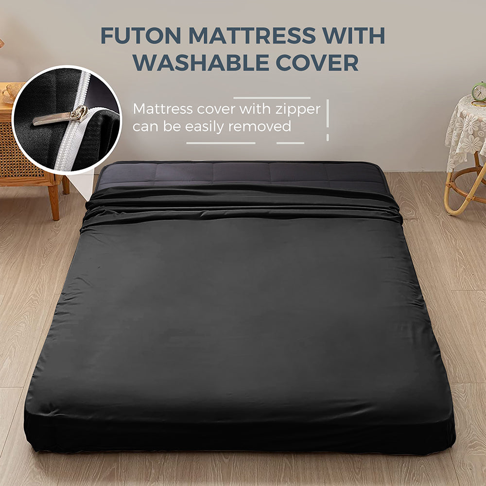 MAXYOYO 6" Extra Thick Square Floor Futon Mattress, Topper Mattress Pad, Black