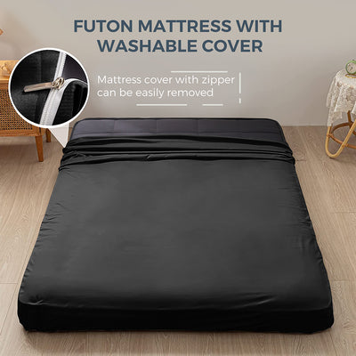 MAXYOYO 6" Extra Thick Square Floor Futon Mattress, Topper Mattress Pad, Black