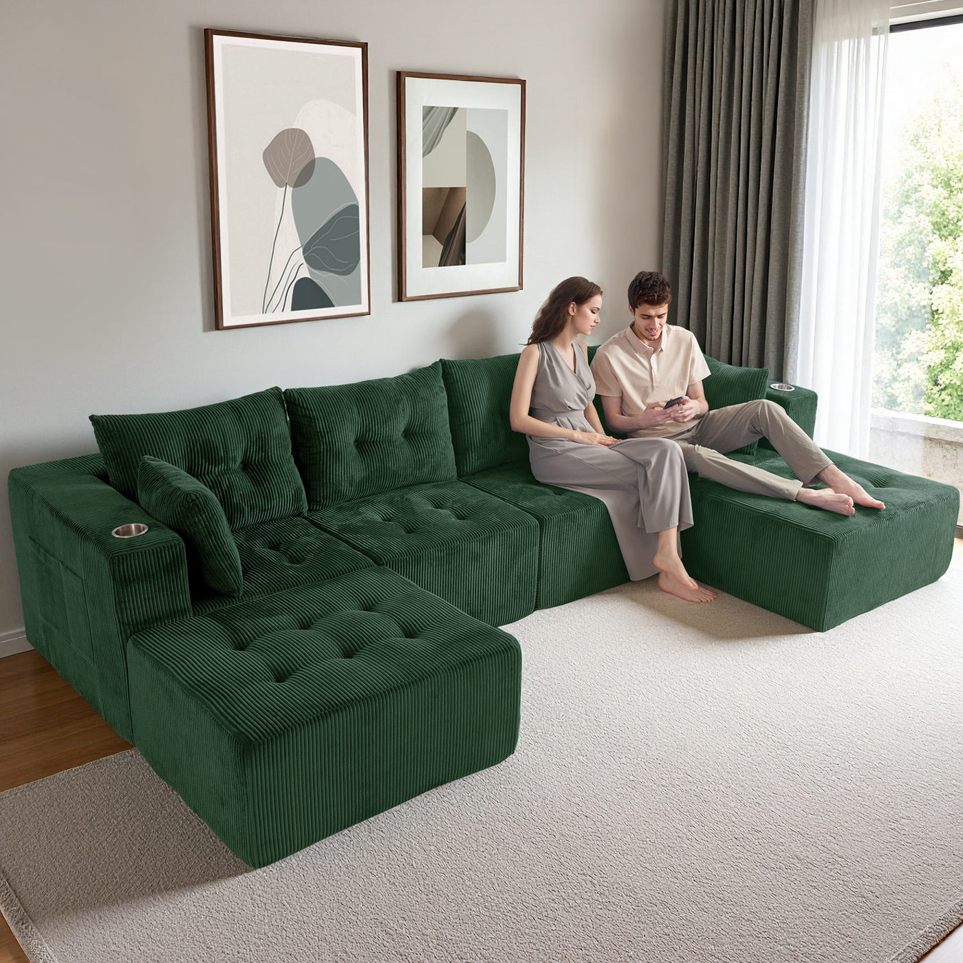 U Shaped Modular Sofa #color_green