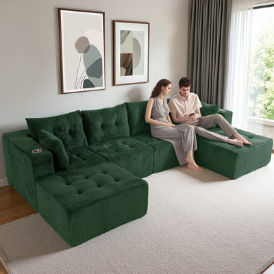 U Shaped Modular Sofa #color_green