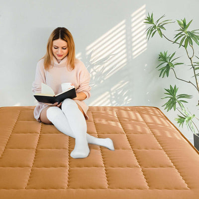 MAXYOYO 6" Extra Thick Japanese Futon Mattress with Rectangle Quilted, Stylish Floor Bed For Family, Light Brown