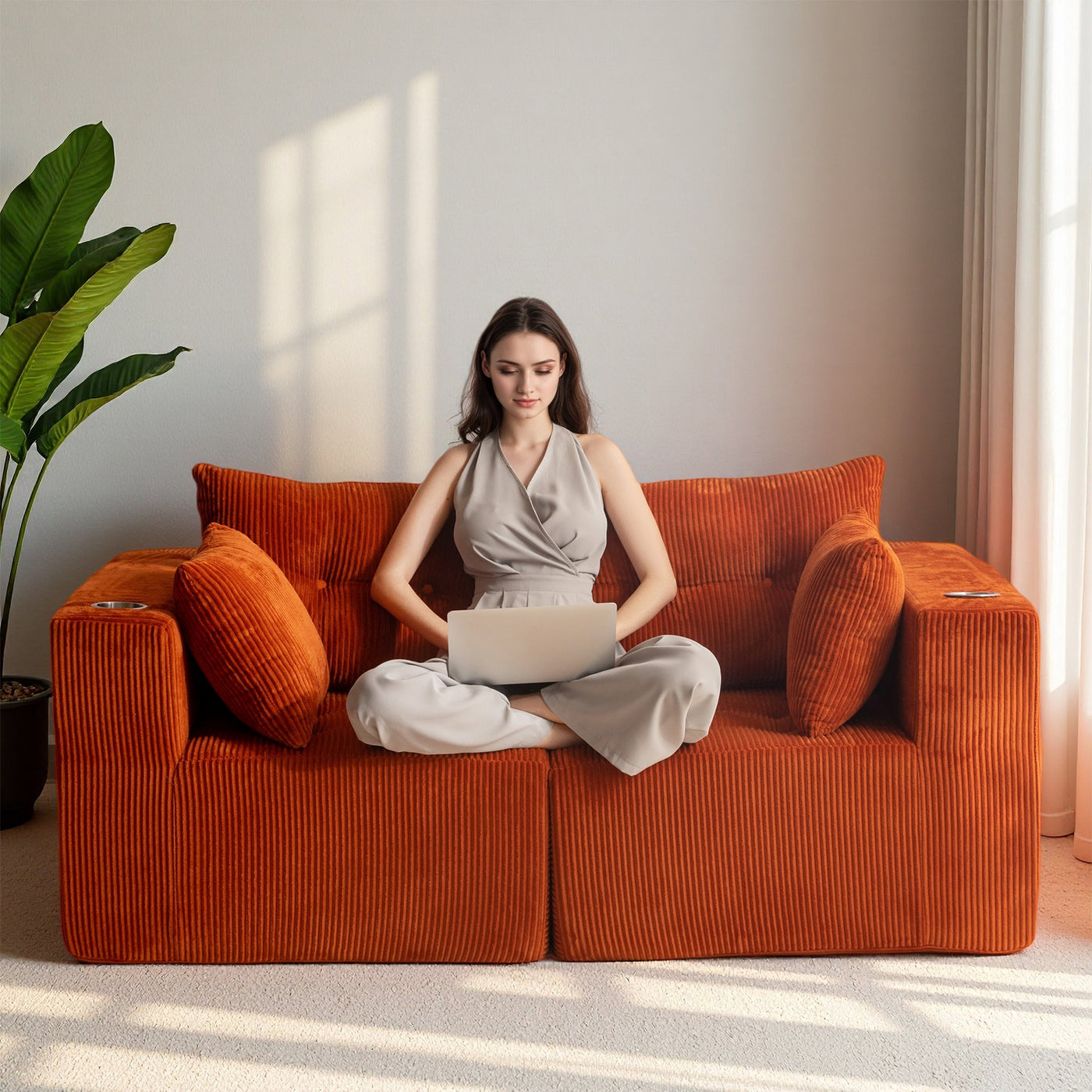 Modular Sectional Sofa Couch #color_orange