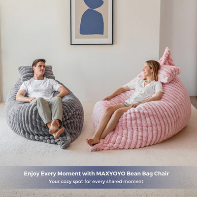 MAXYOYO Giant Bean Bag Chair with Pillow, 3 in 1 Convertible Bean Bag Bed for Adults with Washable Cover, Removable Floor Cushion Stuffed Floor Lounger for Living Room Bedroom