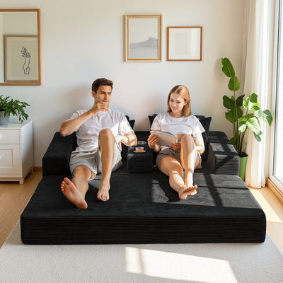 MAXYOYO 4-in-1 Loveseat Foldable Sofa Bed – Corded Convertible Floor Couch with Cup Holders, No Assembly, Black