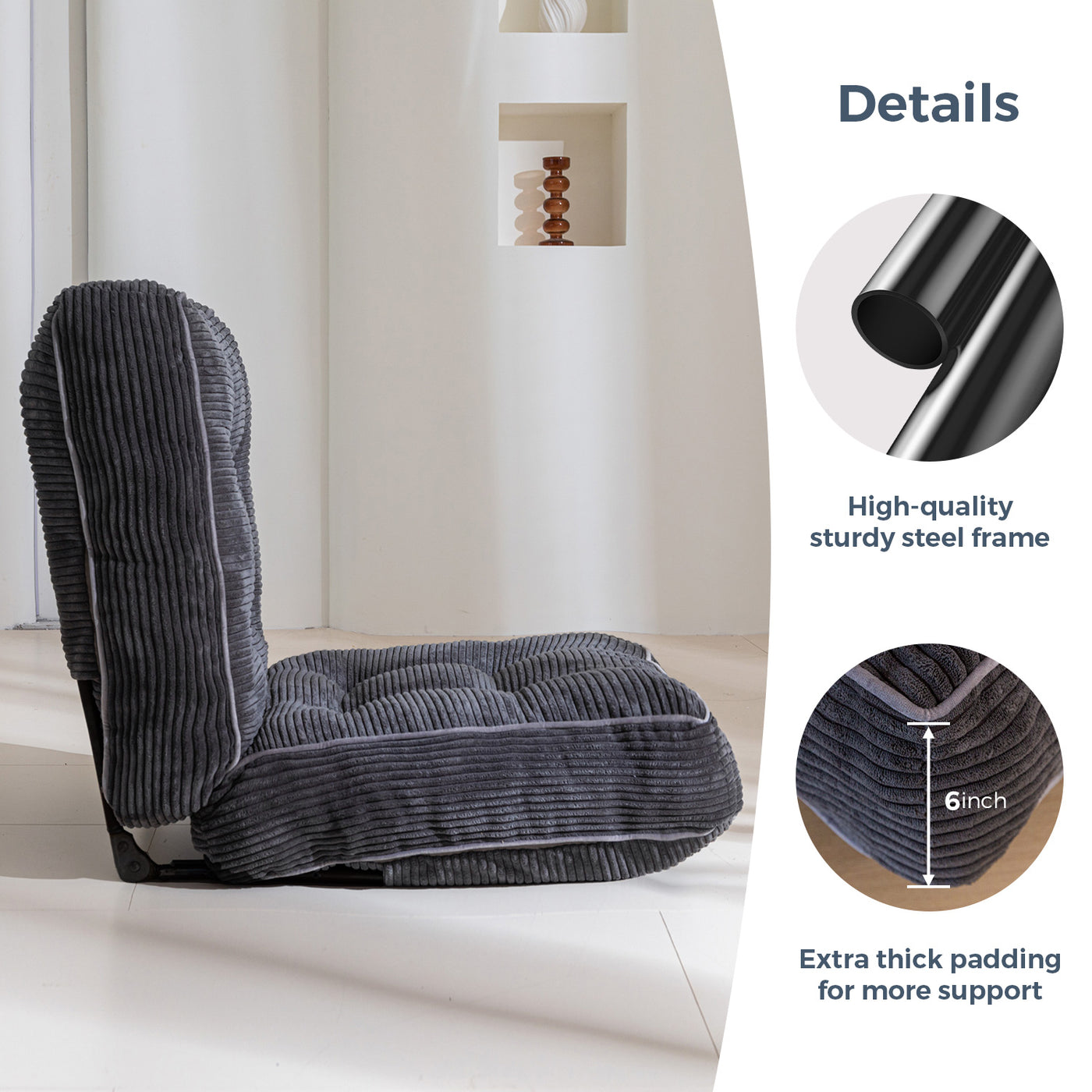 MAXYOYO Adjustable Floor Chair - Multi-Functional Chair for Gaming & Meditation, Dark Grey
