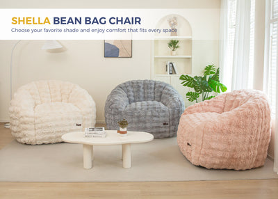 MAXYOYO Giant Bean Bag Chair for Adults, Stuffed Shell-Shaped Large Bean Bag Couch, Cozy Living Room Chair with Filler, Floor Sofa Lazy Sofa for Bedroom Living Room