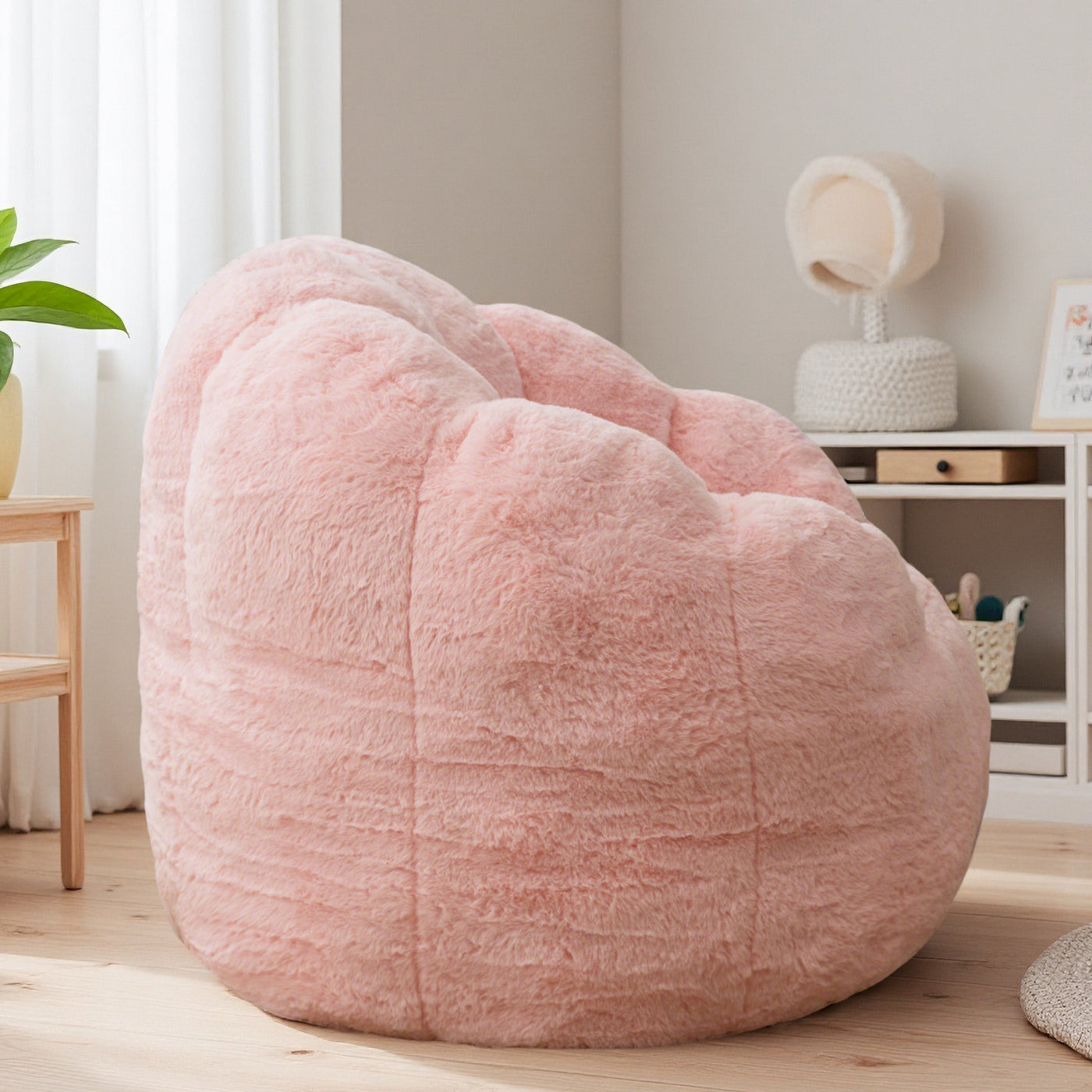MAXYOYO Kids Bean Bag Chair, Floral Shaped Bean Bag Sofa, Plush Faux Fur Toddler Couch with Petal Backrest for Boys Girls, Stuffed Cozy Sofa for Nursery, Bedroom, Pink