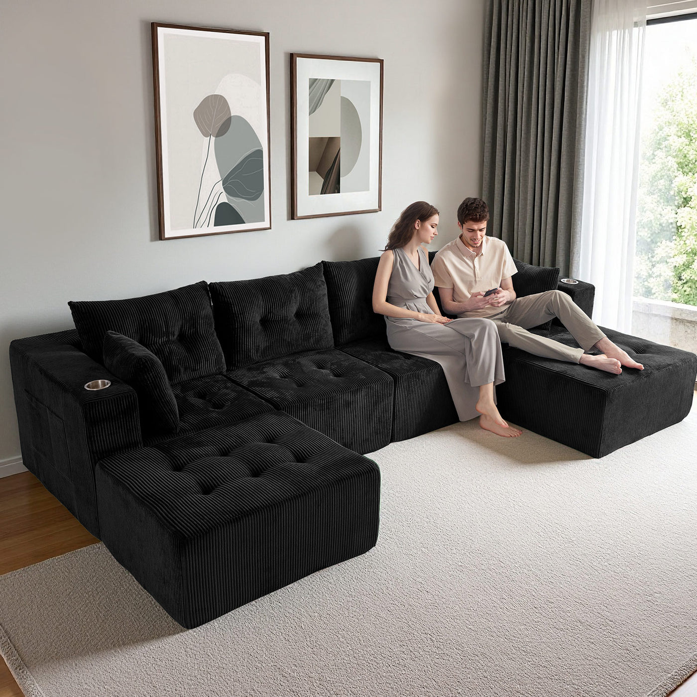 U Shaped Modular Sofa #color_black