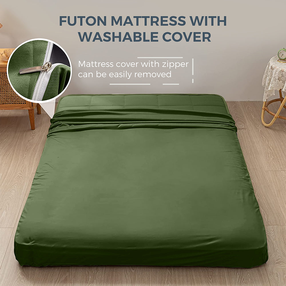 MAXYOYO 6" Extra Thick Square Floor Futon Mattress, Topper Mattress Pad, Green