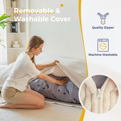 MAXYOYO Giant Bean Bag Chair with Pillow, 3 in 1 Convertible Bean Bag Bed for Adults with Washable Cover, Removable Floor Cushion Stuffed Floor Lounger for Living Room Bedroom, White