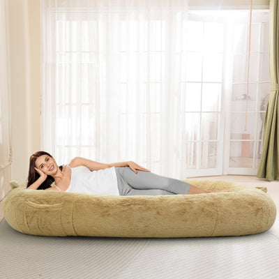 MAXYOYO Human Dog Bed, Faux Fur Giant Bean Bag Bed for Humans and Pets, Khaki