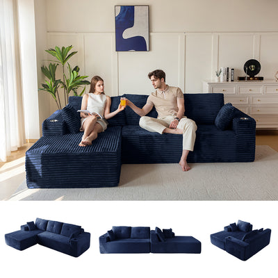 MAXYOYO 104" L-Shape Sectional Sofa - Corduroy Cloud Modular Couch for Living Room, Navy
