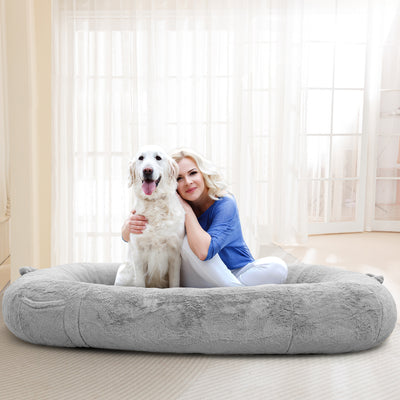 MAXYOYO Human Dog Bed, Faux Fur Giant Bean Bag Bed for Humans and Pets, Grey