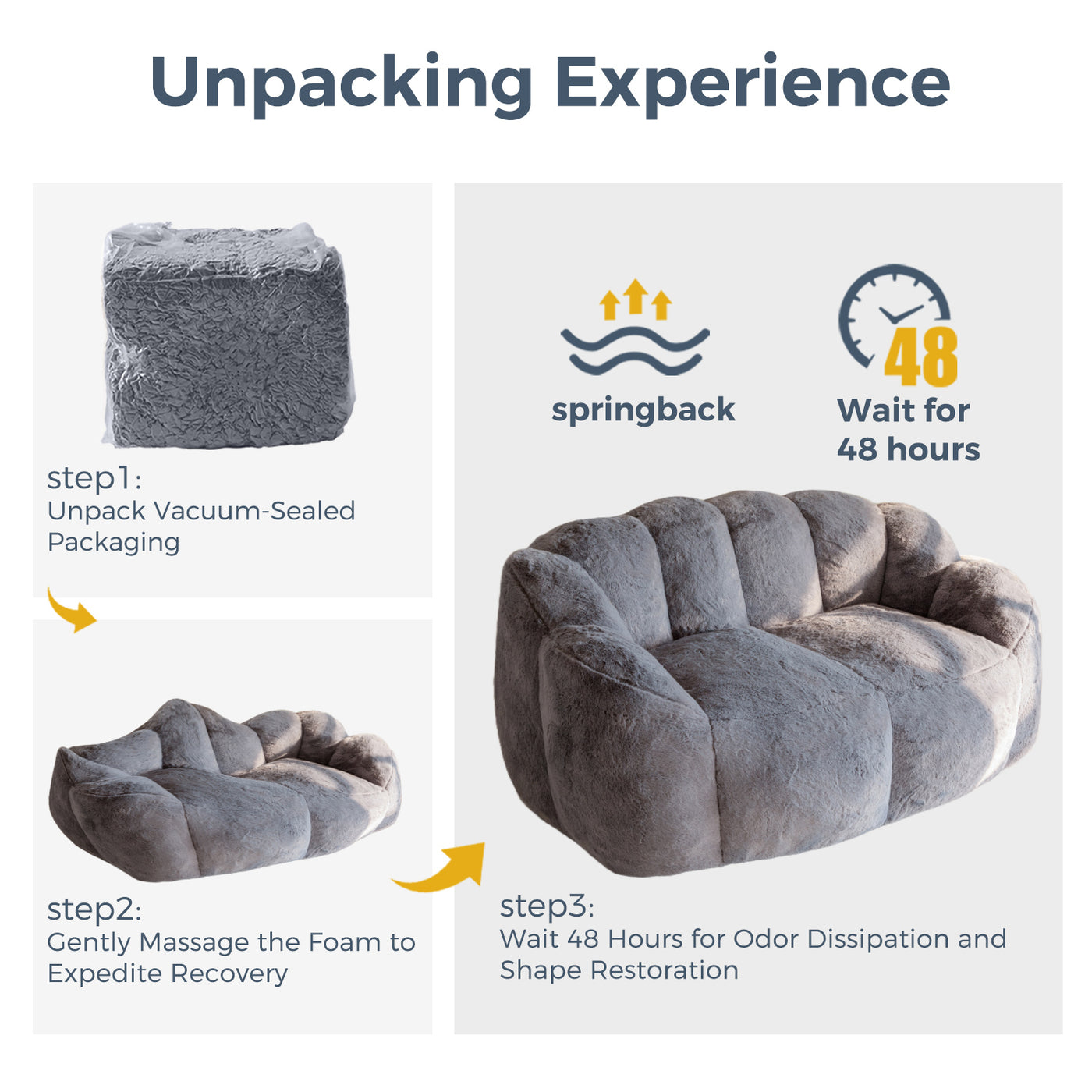 MAXYOYO Bean Bag Chair, Ultra Soft Faux Fur Loveseat Floral Petal Back Sofa for Adults, Double Size (Dark Grey)
